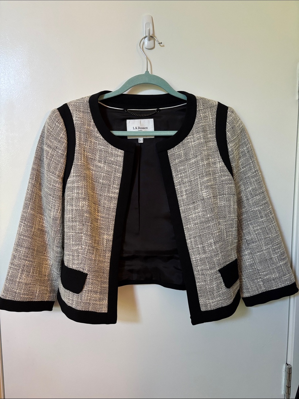 LK Bennett Black and Ivory Tweed Cropped Blazer